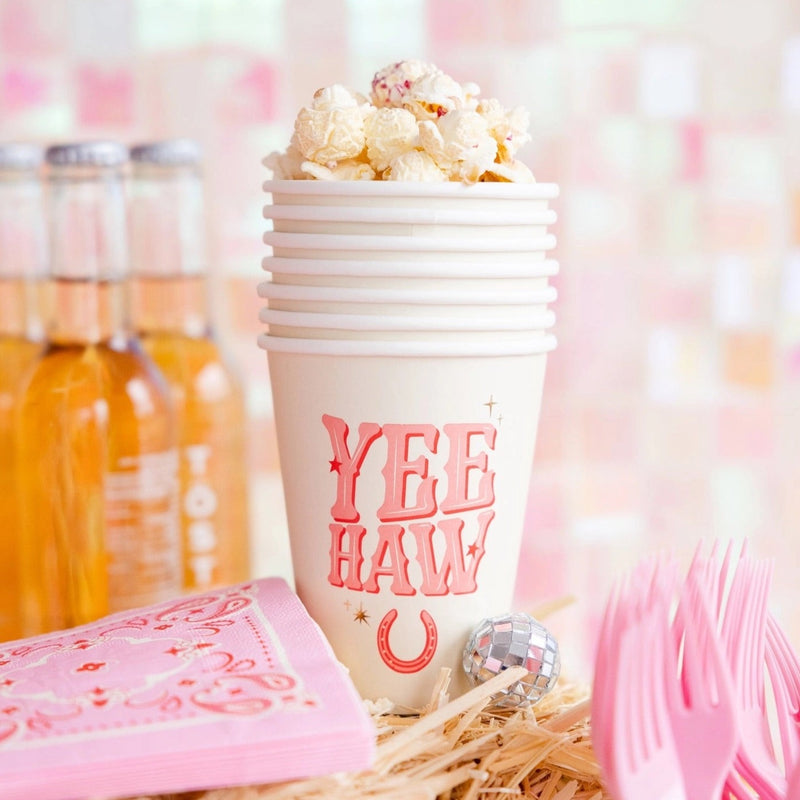 Toast the bride-to-be with our fun bachelorette party cups! These pink YeeHaw paper cups add a playful touch to any celebration.