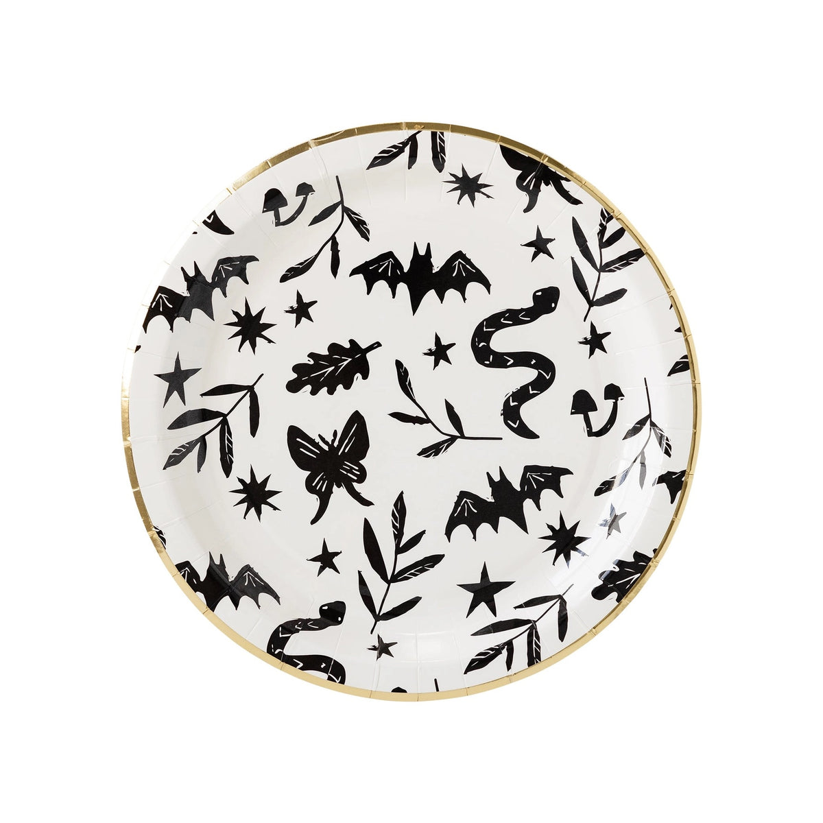 Snakes, bats and butterflies halloween paper plates.