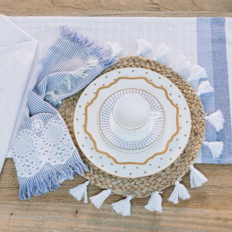 Refresh your table setting with our fringed Rattan Braided Placemats. These Rattan Placemats are a must-have for any stylish Everyday Table and are the essence of effortless summer style. Add a bohemian flair to every meal with these versatile Summer Placemats.