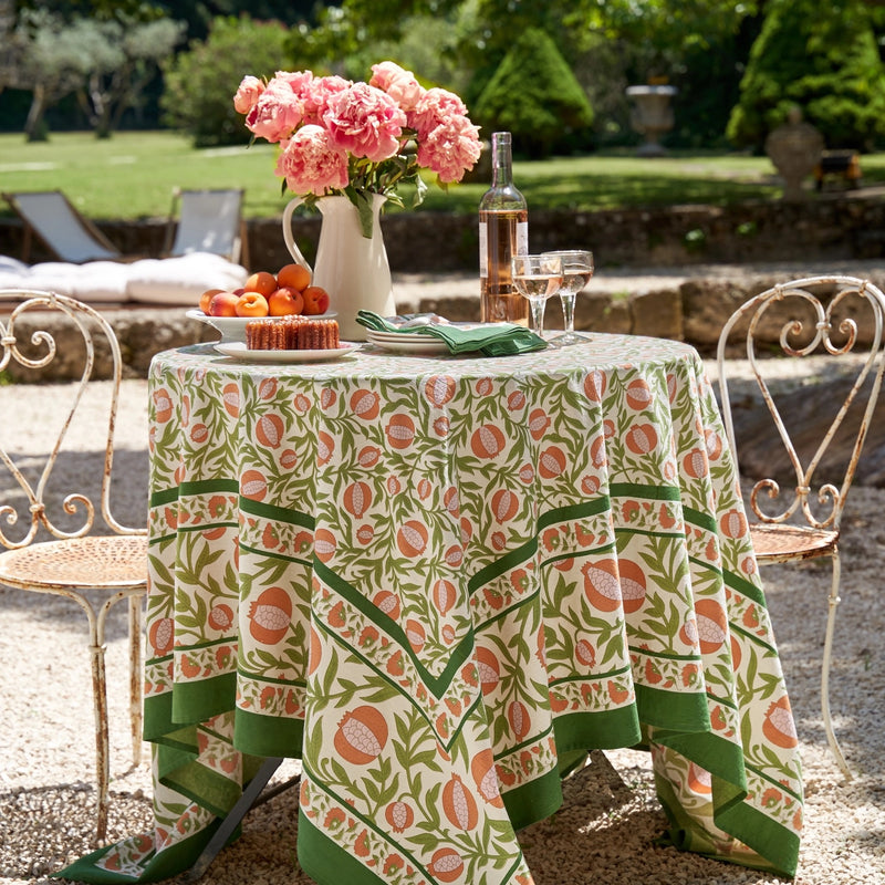 Spring floral tablecloth on an Easter tablescape.