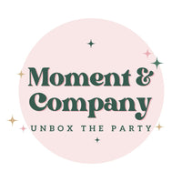 A branded image featuring the logo of Moment & Company with the text Unbox the Party on a soft pink background.