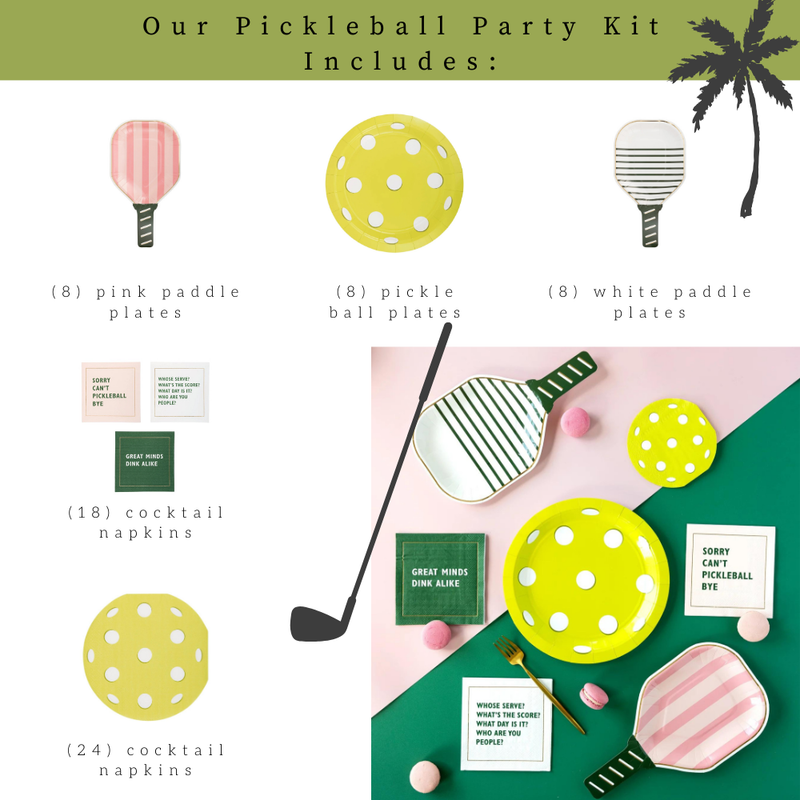 Pickleball Party Decorations all wrapped up and sent to you in a party in a box.
