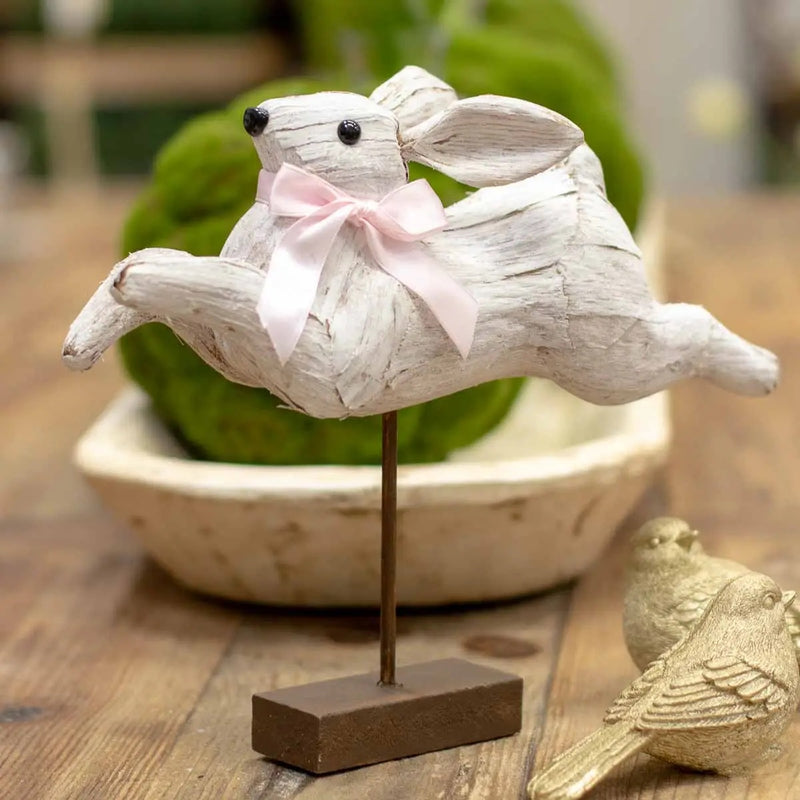 White leaping easter bunny decoration - perfect for a spring table decoration or easter tablescape. 