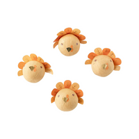 Set of four wooden turkey decorations for Thanksgiving table settings, matching the Thanksgiving Paper Napkins and Party Supplies collection.