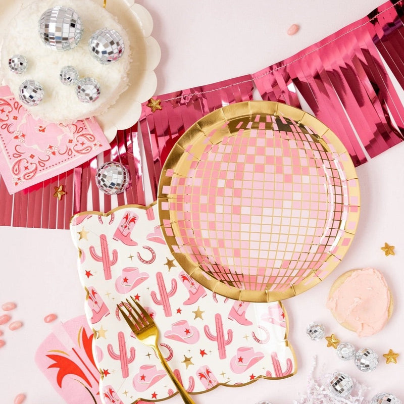 pink disco ball paper plate