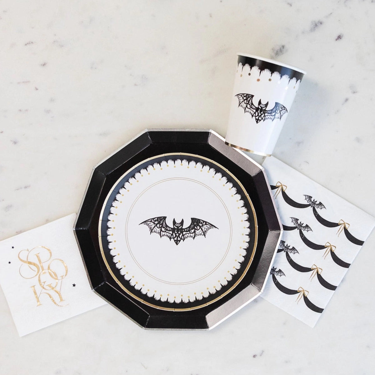 Halloween Paper Cup with a lacy bat design. 