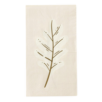 Single cream-colored napkin with a gold foil oak leaf design. Part of a fall napkins set for Thanksgiving tableware and party decorations.