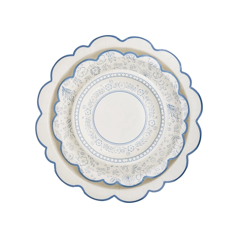 Pembroke Cream with Blue Edge Charger Paper Plate 12" Set of 8 | Tea Party Decor | Garden Party Tableware | Tea Time Party Plates | Layering