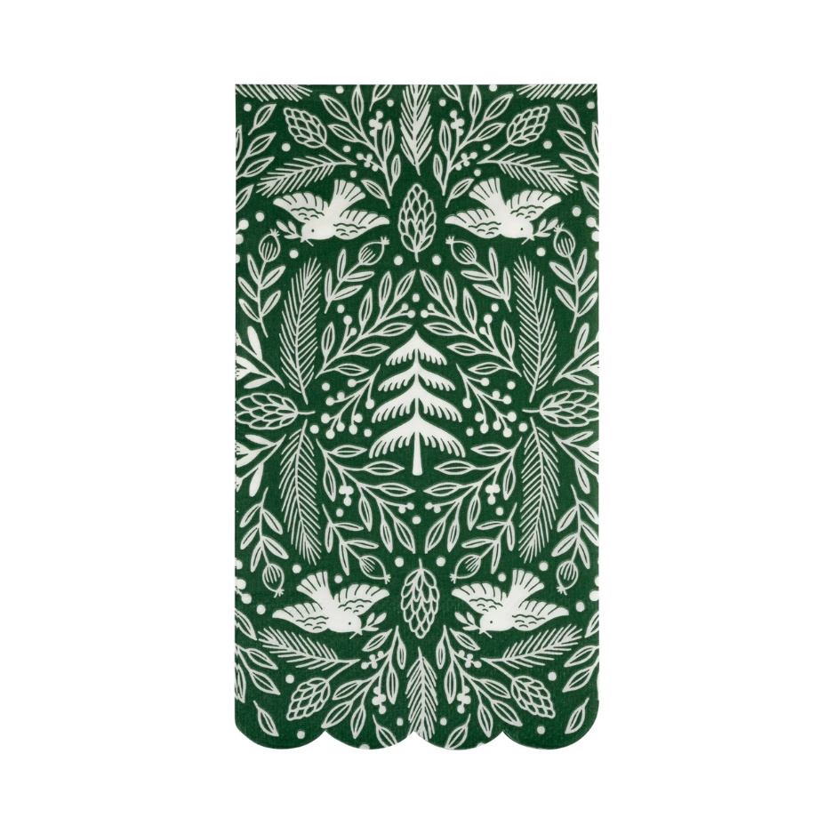 Green paper dinner napkins with a holiday motif