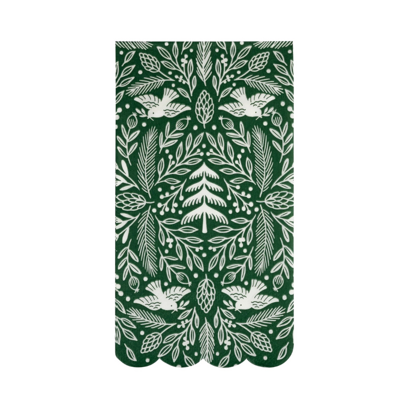 Green paper dinner napkins with a holiday motif