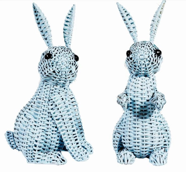 Blue Wicker Easter Bunny Table Decor