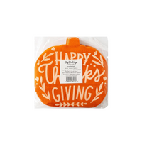 Back view of the packaged Pumpkin Napkins, showing the product label and design. Ideal for adding a festive touch to any Thanksgiving table