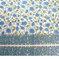Blue Tablecloth perfect for an Easter or Spring table. This floral tablecloth is 100% block print cotton.