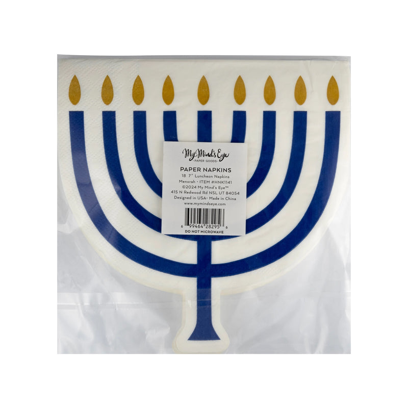 Back of Menorah Shaped Paper Napkins  for Hanukkah