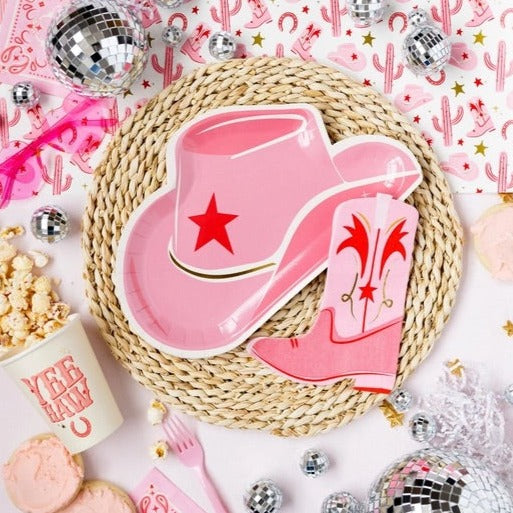 Pink Cowgirl Hat Paper Plates 8ct | Disco Cowgirl Birthday | Bride's Last Rodeo Cowgirl Bachelorette | First Rodeo Birthday | Cowgirl Party