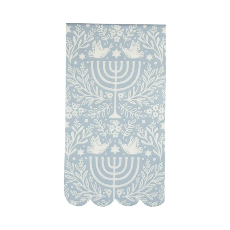 Blue Paper Napkins  with  a Floral and Menorah Design - Perfect for Hanukkah Napkins