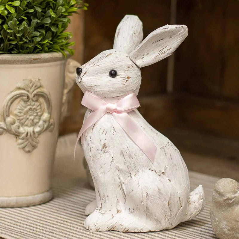 White sitting Easter Bunny decoration - perfect for a Spring table or Easter tablescape.