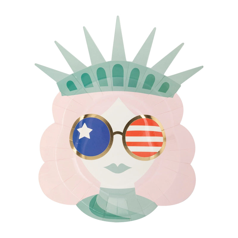 Liberty never looked so stylish with these Lady Liberty Sunnies Shaped Paper Plates! Perfect for patriotic parties, these plates add a touch of fun to any gathering. Now you can enjoy your food with a side of freedom!