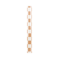 A tan and white Checkered paper table runner rolled up in its package