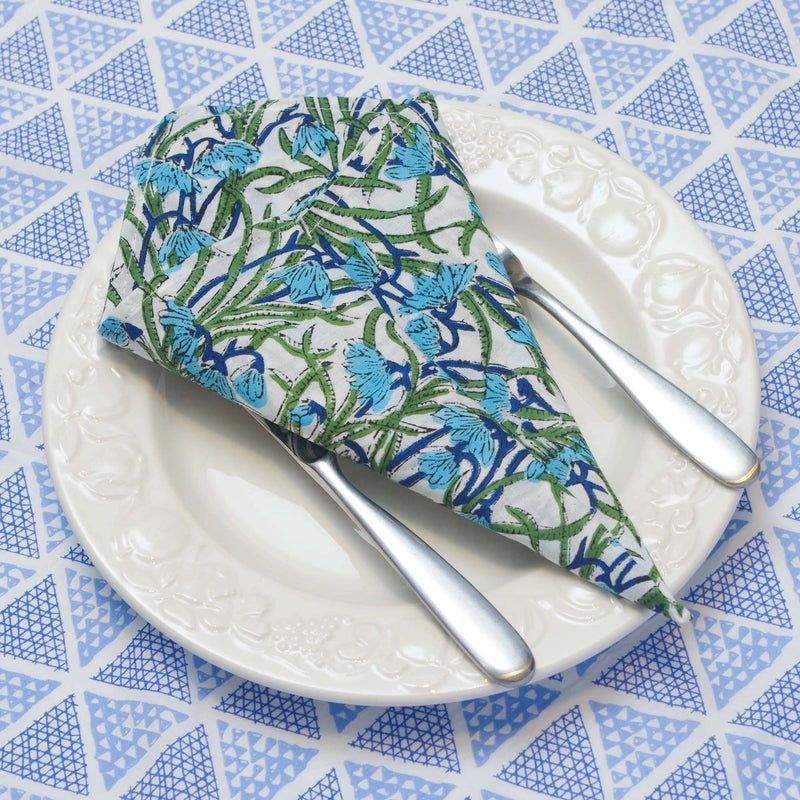 Blue and Green floral cotton napkins that are perfect for a Spring or Summer table