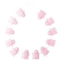 Pink ghost garland in soft felt, perfect for enhancing Halloween party decor with a playful touch.