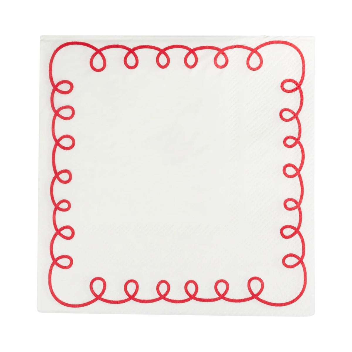 Red and Cream Scallop Border Paper Cocktail Napkin