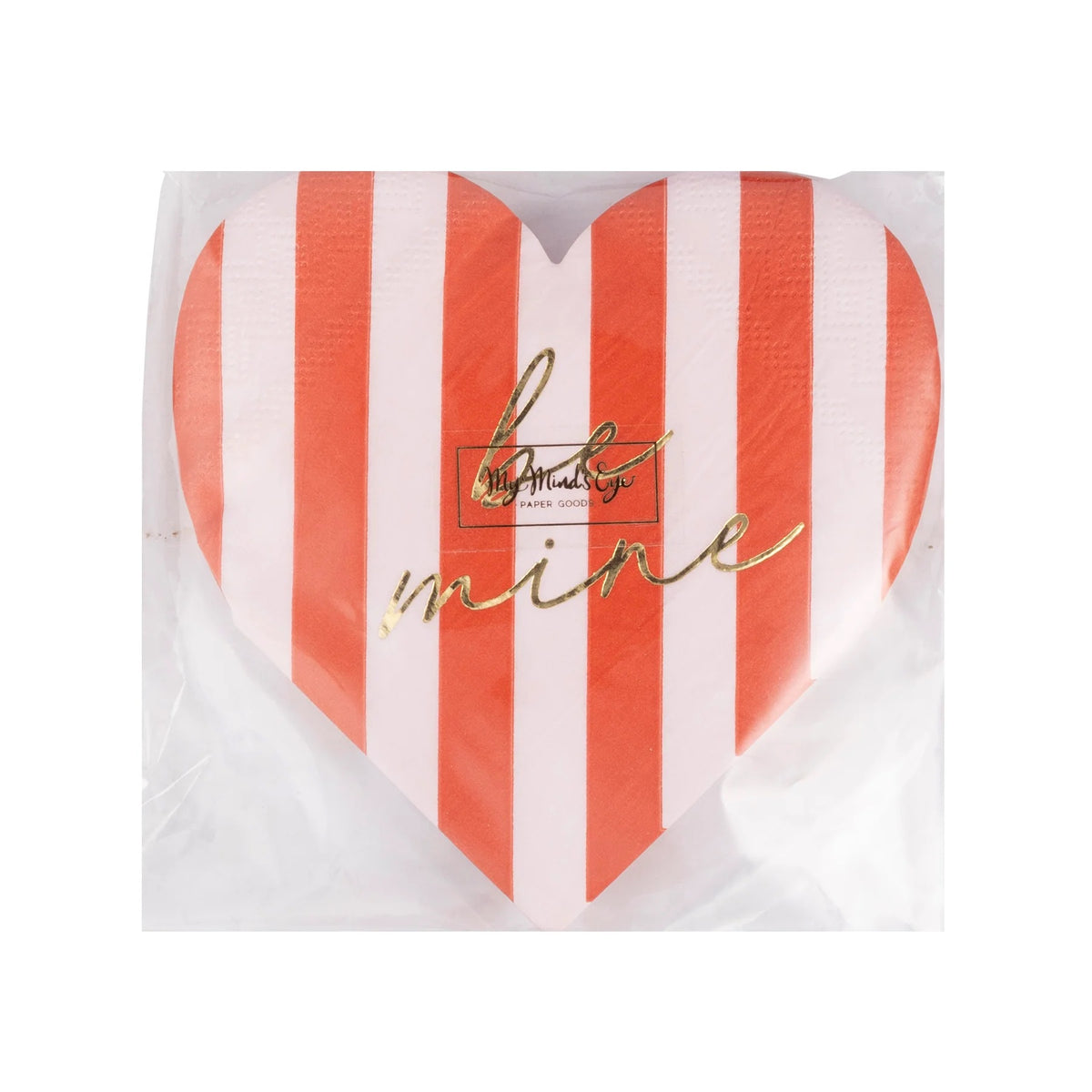 heart shaped napkin with red and pink stripes - perfect for a valentines day party in packaging.