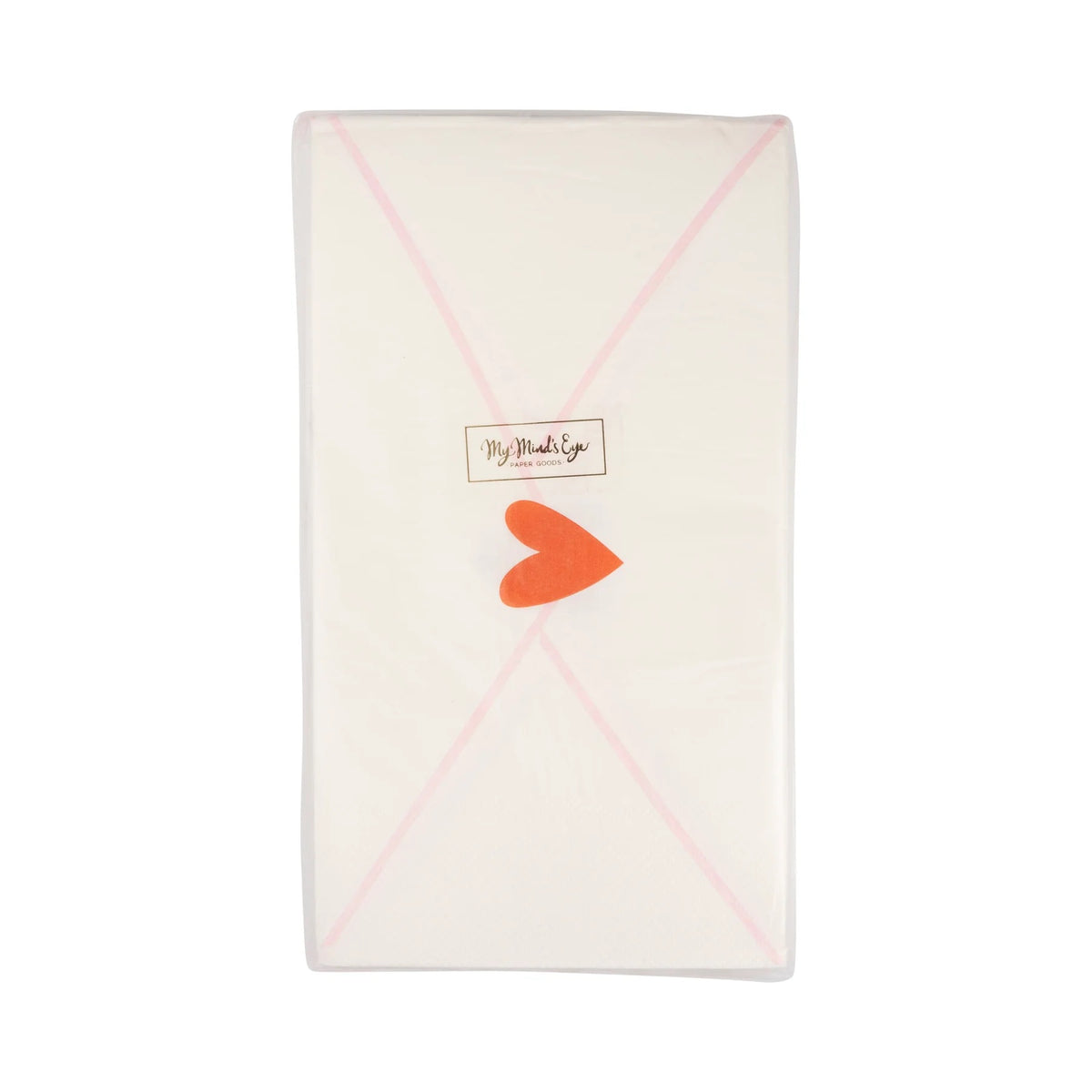 White Napkin Shaped like an envelope with a red heart stamp in its packaging