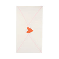 White Napkin Shaped like an envelope with a red heart stamp - perfect for valentines day napkins