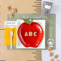 This set of 8 square plates, designed to look like notebook paper, is perfect for a school-themed celebration.
