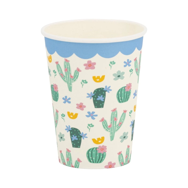 Fiesta Cacti Paper Cups filled with colorful drinks at a festive party table.