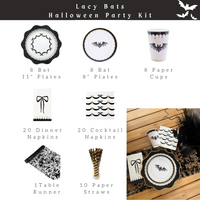 A black sophisticated halloween party kit with bats and lace