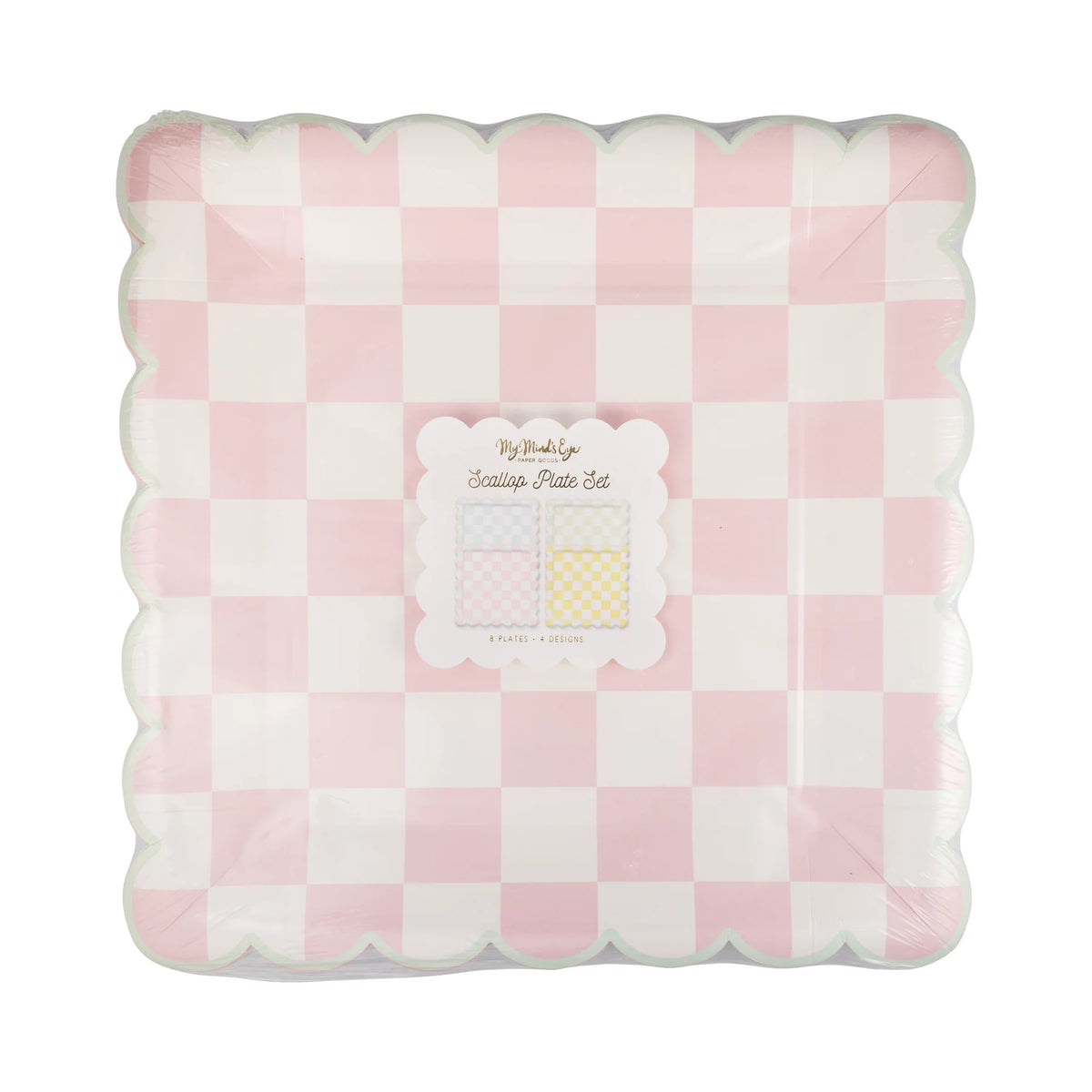 Checkered Paper Plates with Scalloped Edges in Packaging