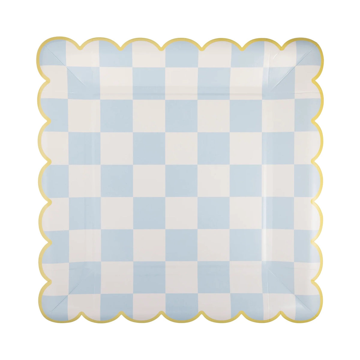 Blue Checkered Paper Plates with Scalloped Edges