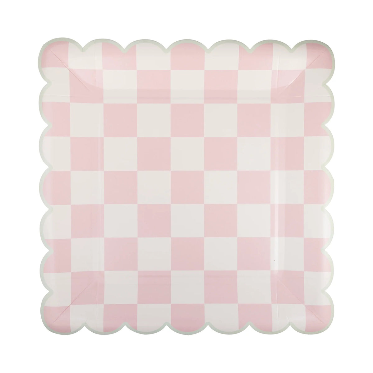 Pink Checkered Paper Plates with Scalloped Edges