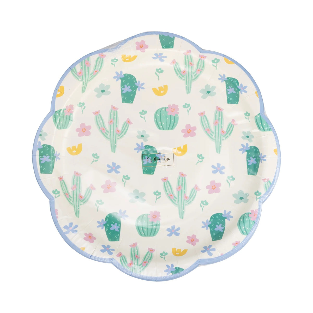 Back of Close-up of Fiesta Cacti Pattern Plates featuring colorful cactus illustrations.