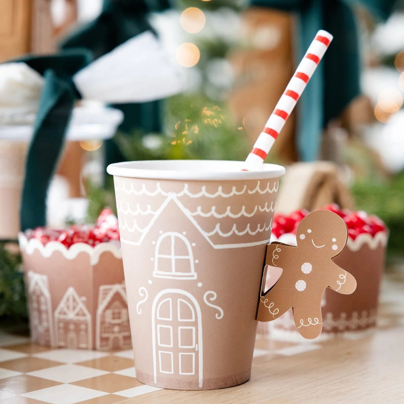 Gingerbread Cups 8ct | Disposable Christmas Coffee Cup, Gingerbread Coffee Cup, Gingerbread House Party, Cookie Exchange Party