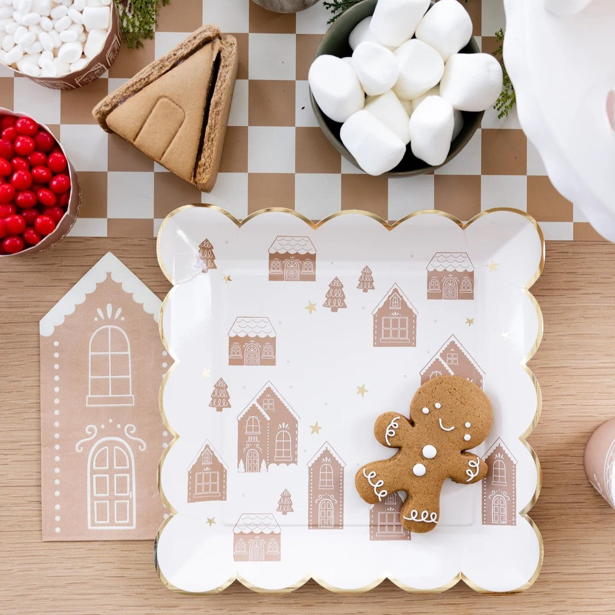 Gingerbread House 9" Square Plate | Christmas Party Decorations, Gingerbread Birthday Supplies, Holiday Party Supplies, Kids Christmas Table