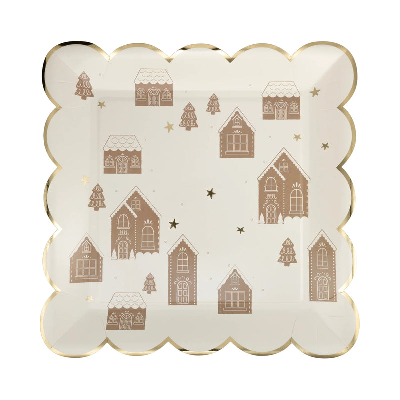 Gingerbread House 9" Square Plate | Christmas Party Decorations, Gingerbread Birthday Supplies, Holiday Party Supplies, Kids Christmas Table