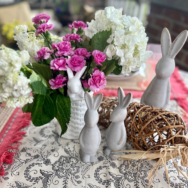 Gray easter bunny table decoration. Modern easter decor.