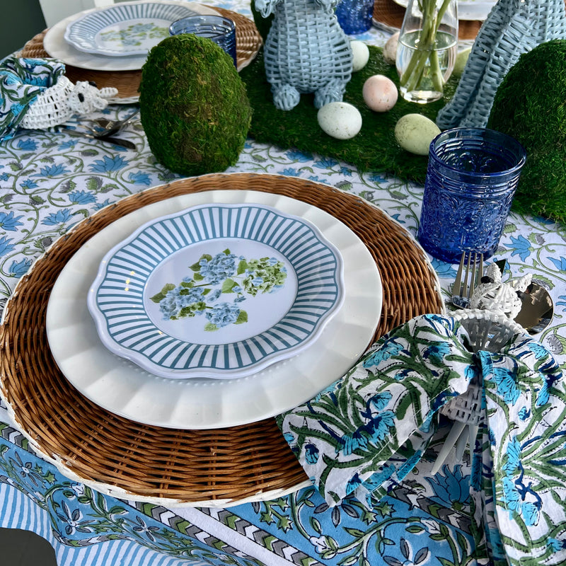 Blue and Green floral cotton napkins that are perfect for a Spring or Summer table