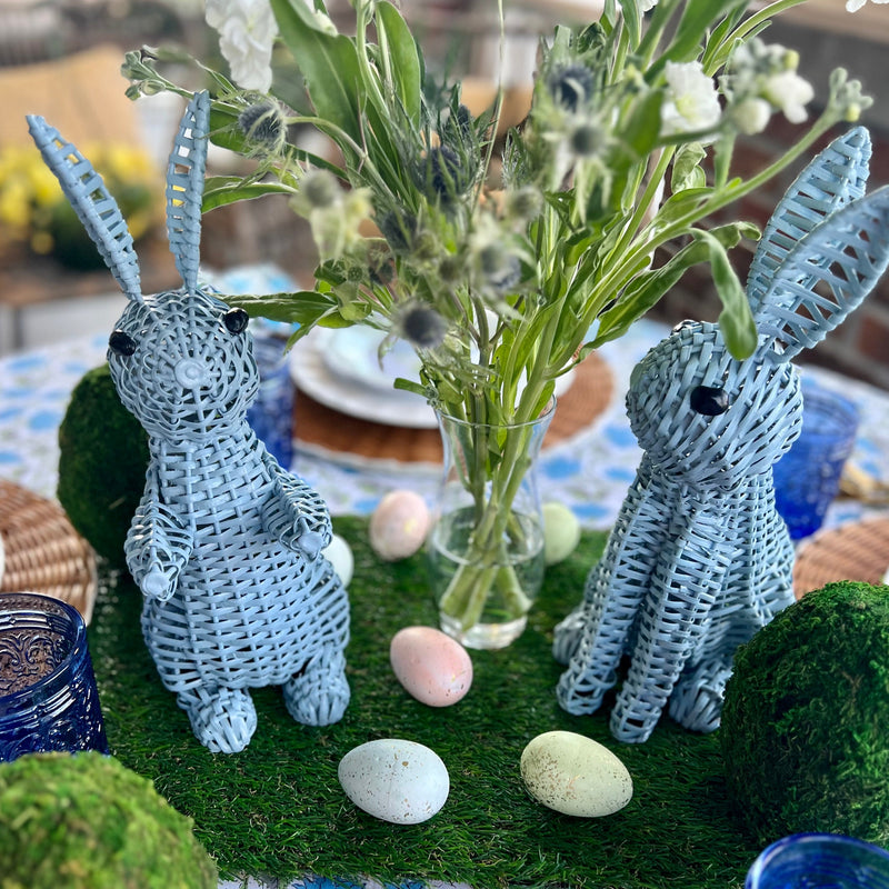 11.5" Blue Wicker Easter Bunny Decorations