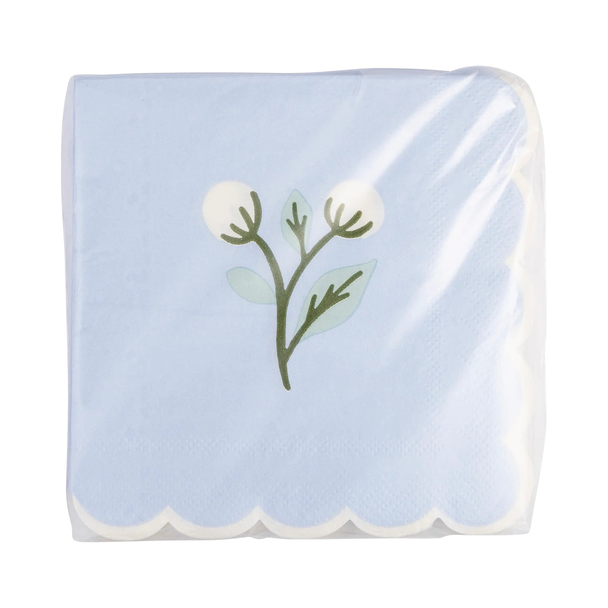 Blue floral napkins in packaging