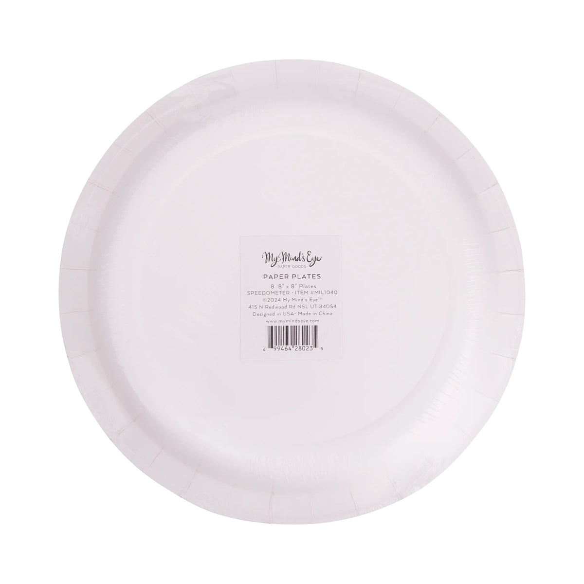 Speedometer-themed paper plates in packaging, perfect for car-themed birthday parties or cars birthday party table setups.