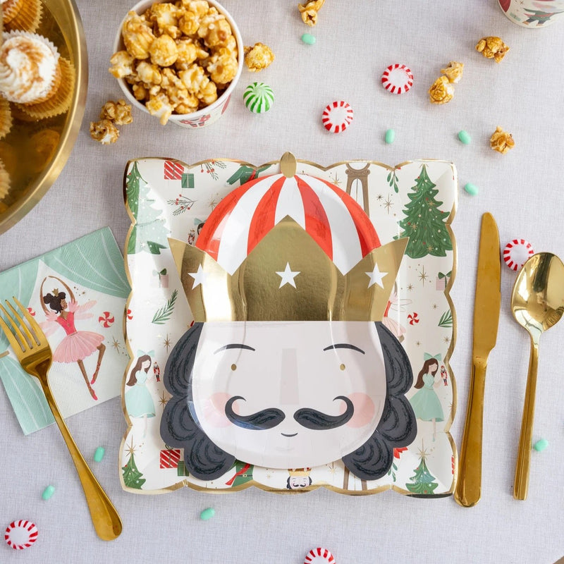 Nutcracker themed paper napkins as part of a nutcracker place setting