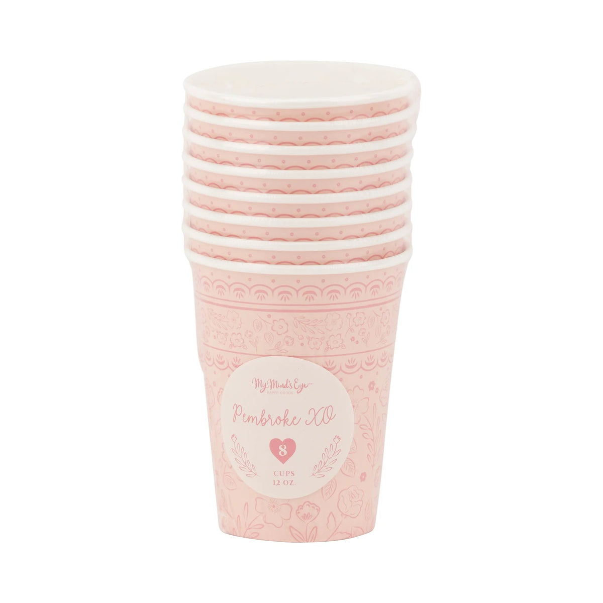 Packaged Pink Floral Party Cups arranged neatly for easy distribution.