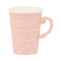 Detailed view of the intricate floral patterns on Pink Floral Party Cups.