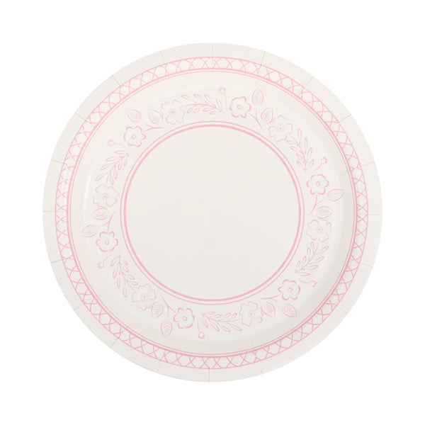 Pembroke Small Pink Floral Plates set on a table with tea party treats.