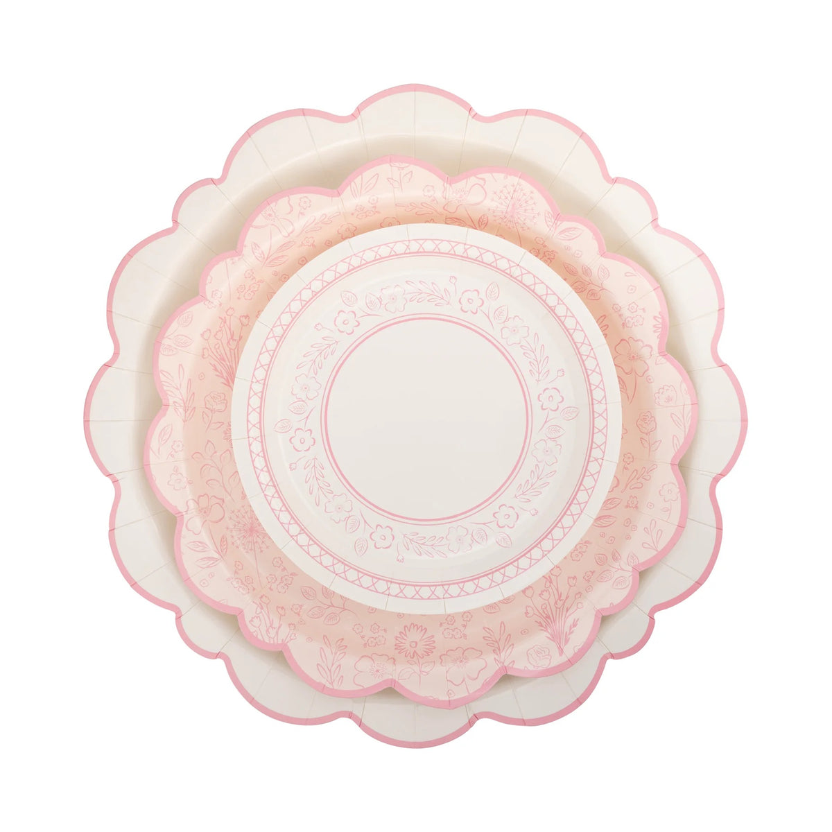 Pembroke Small Pink Floral Plates paired with matching napkins and tableware.