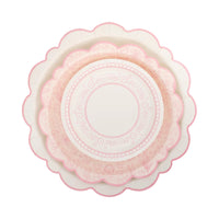 Pembroke Small Pink Floral Plates paired with matching napkins and tableware.